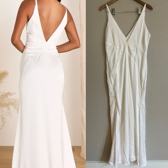 NWOT White Satin Sleeveless Mermaid Maxi Dress - Picture 1 of 7